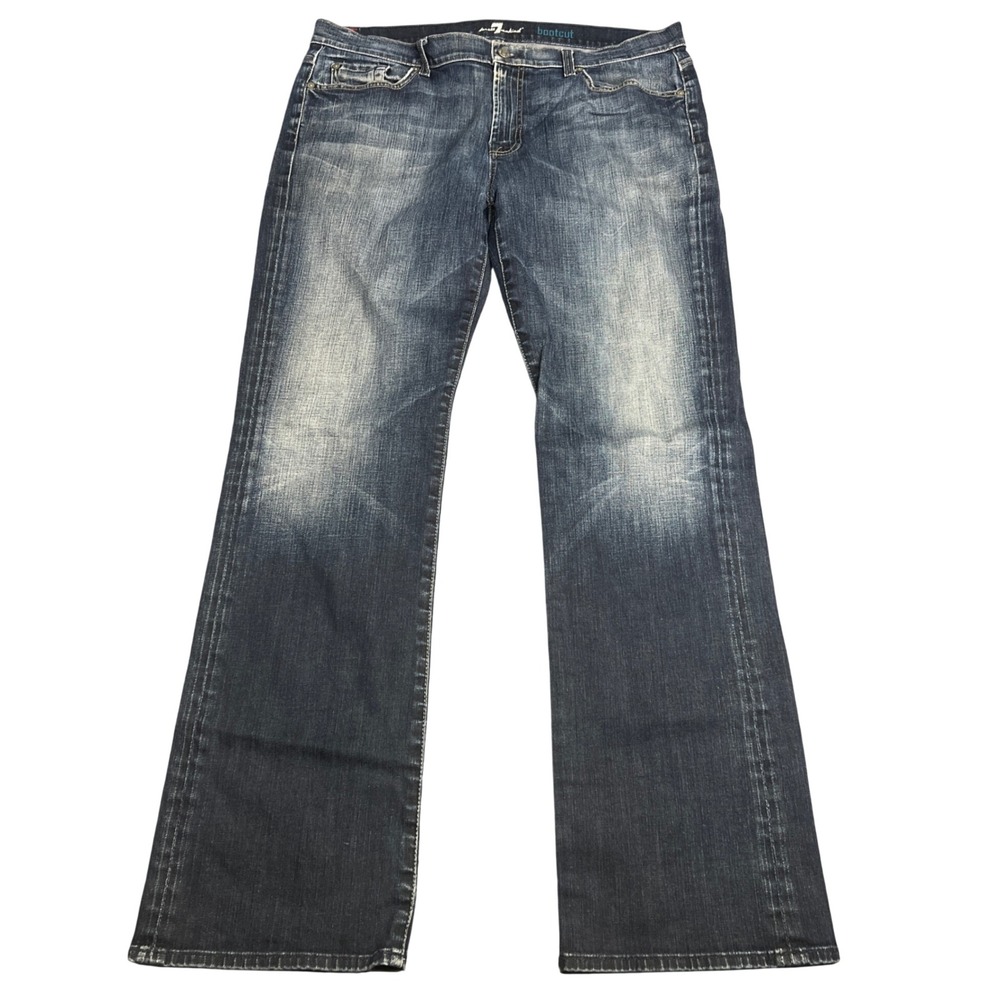 7 For All Mankind Mens A Pocket Bootcut Jeans Dark Wash Blue 38x32 Distressed